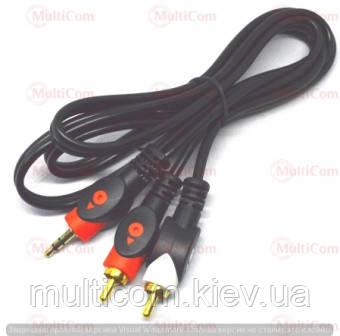 05-02-343. Шнур 3,5 стерео - 2RCA (штекер - штекера), gold pin, чорний, 1,8м, фото 1