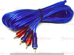 05-00-031. Шнур 2RCA - 2RCA (штекер-штекер), gold pin, прозоро-синій, 3м