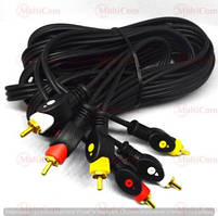 05-00-122. Шнур 3RCA - 3RCA (штекер-штекер), gold pin, чорний, 5м