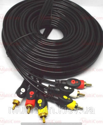 05-00-131. Шнур 3RCA - 3RCA (штекер-штекер), gold pin, чорний, 10м
