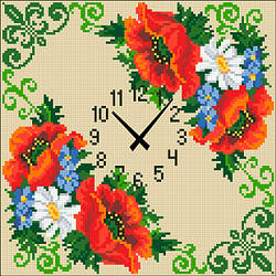 АГ-004. Годинник Маки. Алмазна мозаїка 30х30см