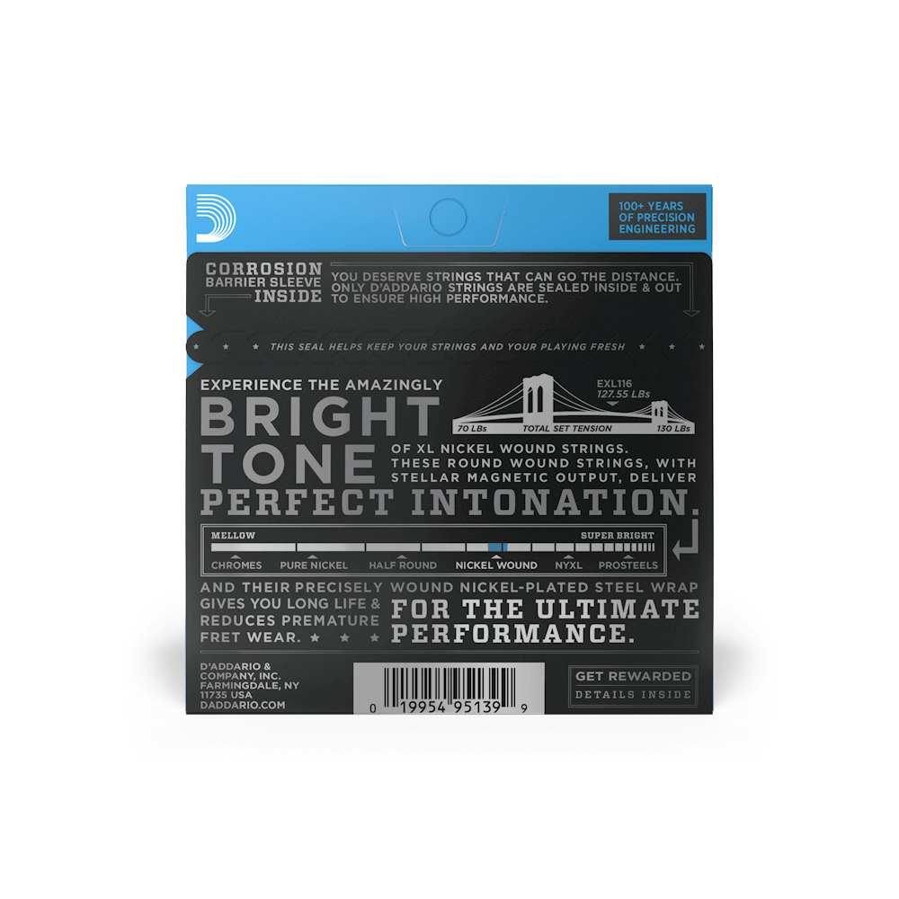 Струни d'addario EXL116 XL MEDIUM TOP / HEAVY BOTTOM (11-52) - фото 4 - id-p265519559