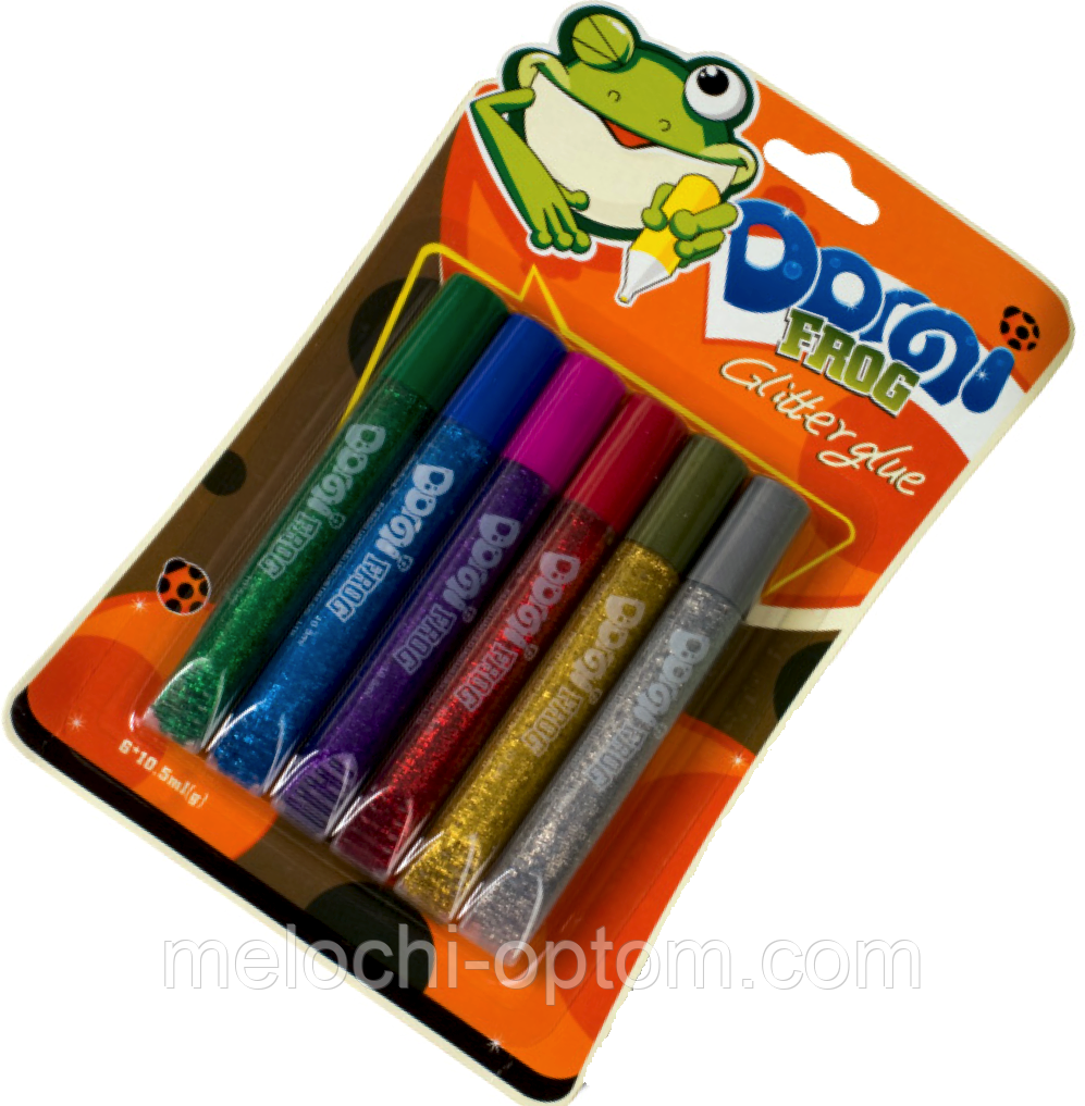 Клей силіконовий з блискітками Domi Frog (6 кольорів x 10.5ml)