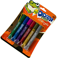 Клей силіконовий з блискітками Domi Frog (6 кольорів x 10.5 ml)