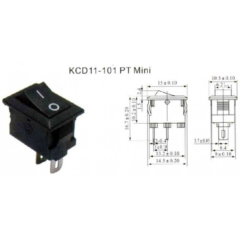 Кнопка - выключатель, двухпозиционный,3А 250VAC, 6A 12VDC;, KCD11 2 ...
