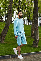 Свитшот и шорты Комплект мужской летний качественный модный свободный Оверсайз бирюзовый