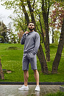 Свитшот и шорты Комплект мужской летний качественный модный свободный Оверсайз серый