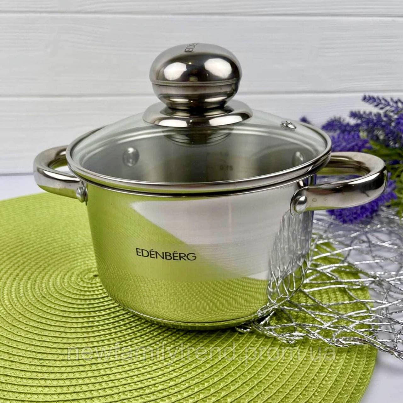 Каструля 1.0 л із неіржавкої сталі Edenberg EB-3002 Маленька каструля з неіржавкої сталі з товстим дном, фото 1