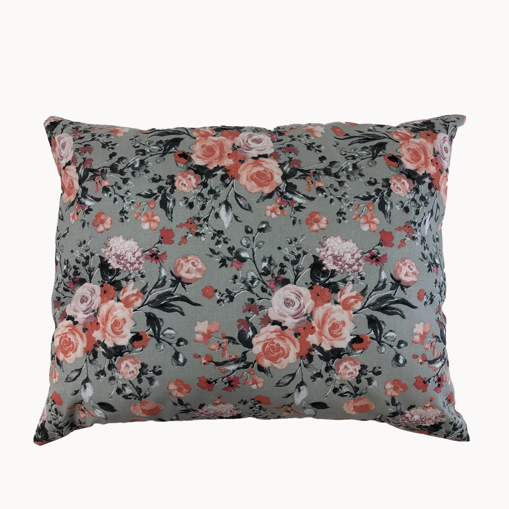 Подушка, 45*35 см, (бавовна), (рожево-коралові букетики на сірому)