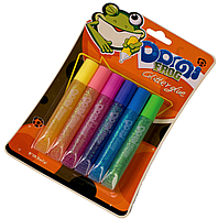 Клей силіконовий з блискітками Domi Frog (6 кольорів x 10.5 ml) пастель перламутр