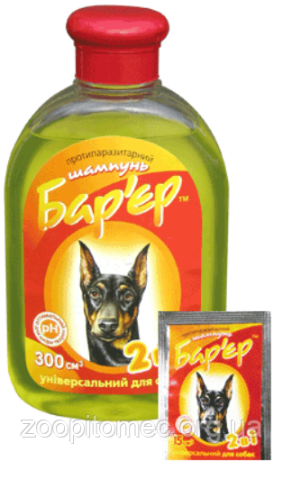 Шампунь для собак Продукт Бар'єр 2 в 1 універсальний протипаразитарний, 15 мл, фото 1