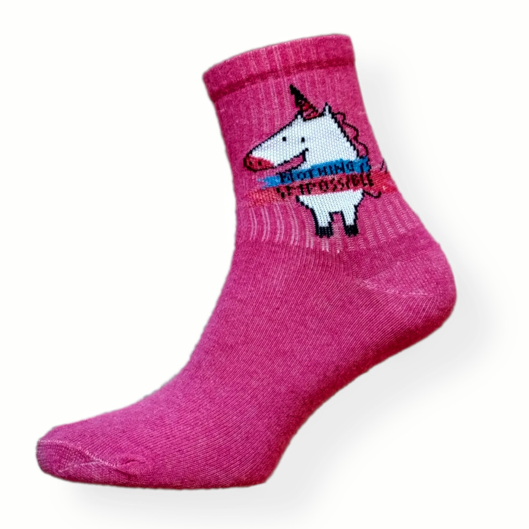 Жіночі шкарпетки з принтом рожеві з єдинорогом