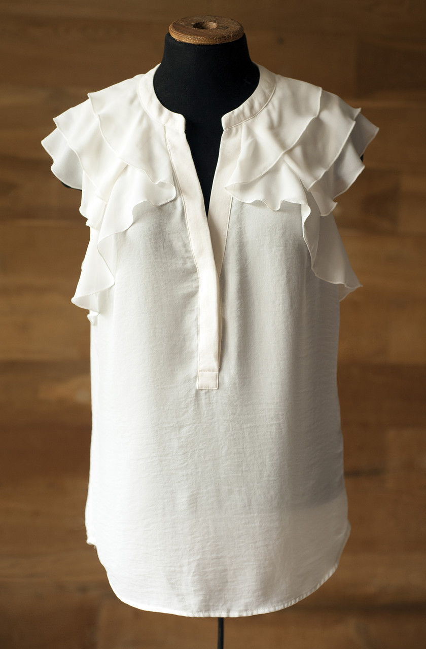 Літня подовжена блузка топ з рюшами молочного кольору жіноча H & M, розмір m
