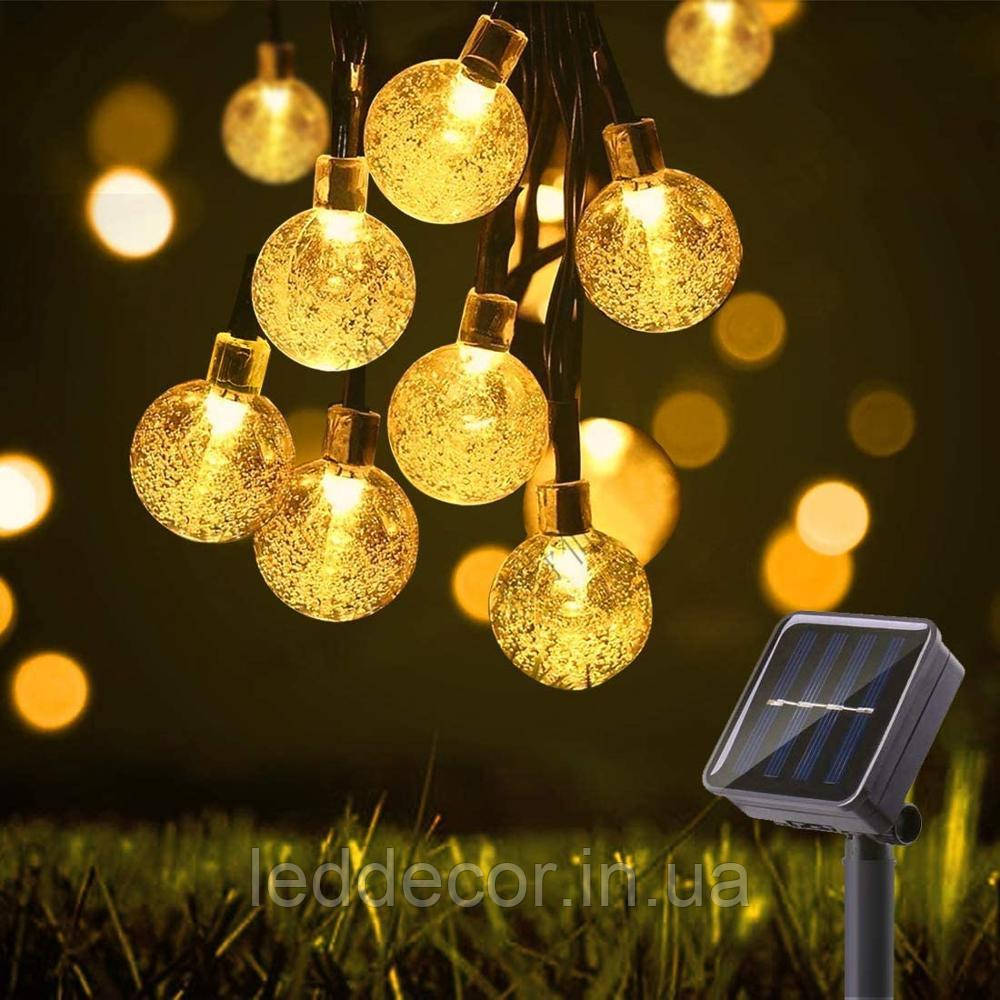 Світлодіодна гірлянда вулична 10 метрів Crystal Ball 100 LED на сонячній батареї "тепле" світло