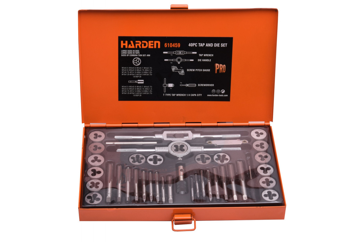 Професійний нарізний набір позначників і плашок, 40 пр. Harden Tools 610459