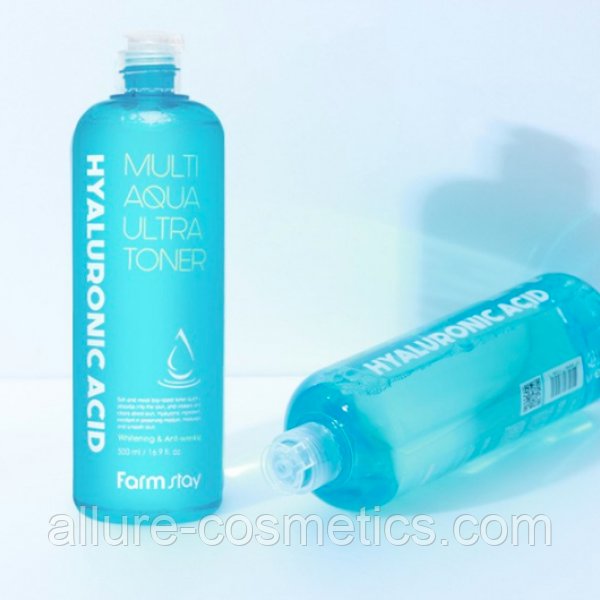 Зволожуючий тонер з гіалуроновою кислотою FARM STAY HYALURONIC Acid Aqua Multi Ultra Toner 500ML