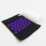 Масажний килимок Аплікатор Кузнєцова + валик масажер для спини/шиї/ніг/стоп/голови/тіла OSPORT (n-0002) Чорно-фіолетовий, фото 6