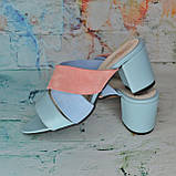 Шкіряні мюлі на широкому підборі., фото 3