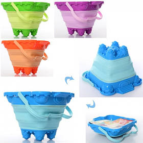 Набір для пісочниці 6914 відро пластиково-силіконове складається, 4 кольори, розмір відра 18-18,5-5,5 см