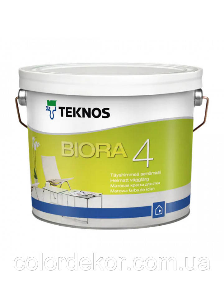 Краска акриловая TEKNOS BIORA 4 для стен потолков 0,9 л