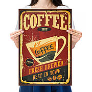 Ретро плакат Coffee Shop RESTEQ із щільного крафтового паперу 50.5x35cm. Постер Кофі Шоп