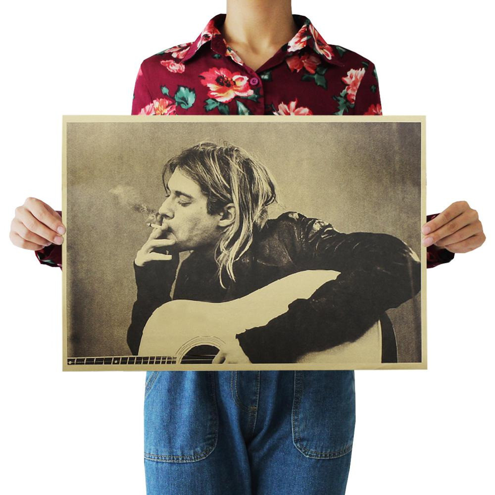 Ретро плакат Kurt Cobain RESTEQ із щільного крафтового паперу 51x35.5cm. Постер Nirvana