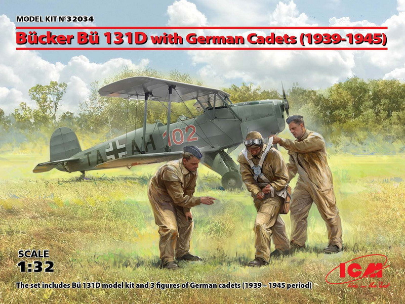 Пластикова модель 1/32 ICM 32034 німецький навчальний літак Bücker Bü 131D з фігурками кадетів (1939-1945)