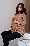 Блуза сорочка для вагітних і годуючих мам вільного крою бавовняна світло-коричнева, 3101731-К, фото 4