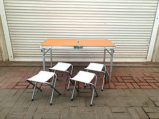 УСИЛЕННИЙ розкладний стіл для пікніка та 4 стільці. Для відпочинку на природі, для риболовлі та туризму. Колір Бамбук