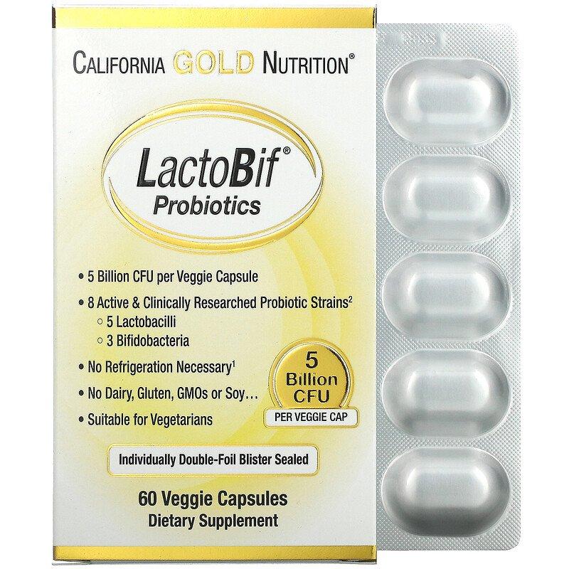 California Gold Nutrition, LactoBif, пробіотики, 5 млрд КУО, 60 вегетаріанських капсул