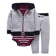 Дитячий комплект (кофта + боді + штани), сірий-бордо (HA02358) 92 р. Бордовий/Сірий