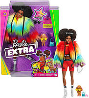 Уценка. Кукла Барби Экстра Стильная Модница темнокожая Barbie Extra in Furry Rainbow Coat (GVR04)