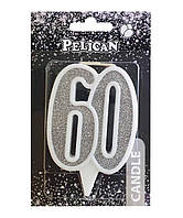 Свеча юбилейная для торта Pelican "60" СЕРЕБРО 7см