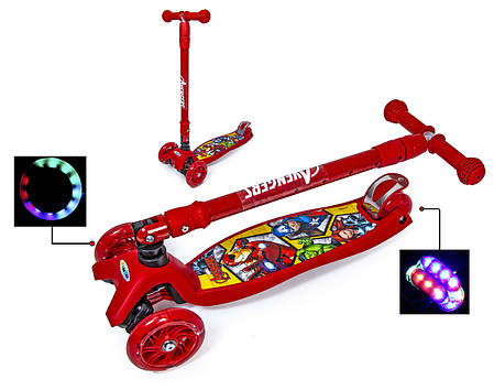 Самокат Maxi Scooter Disney Супер Герої Marvel Avengers з нахилом керма складною ручкою, фото 2