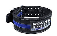 Пояс для пауерліфтингу Power System PS-3800 PowerLifting шкіряний Black/Blue Line M