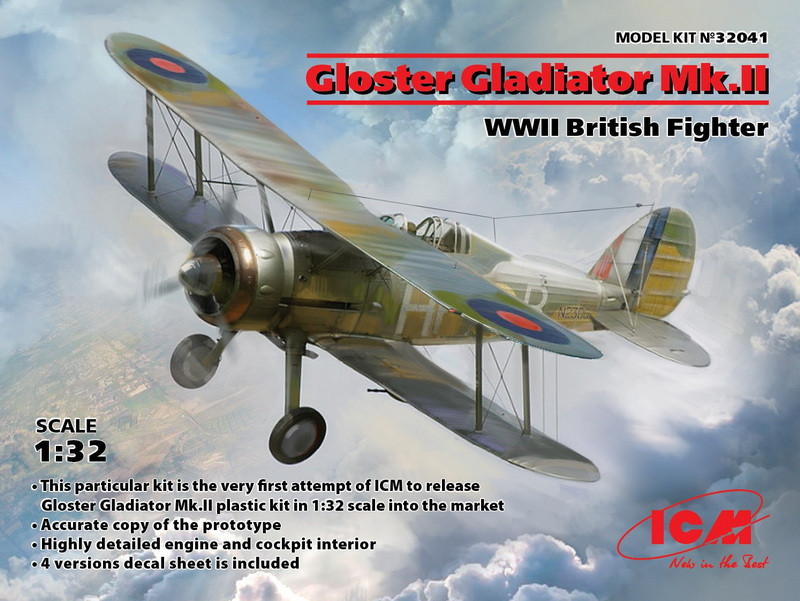 Пластикова модель 1/32 ICM 32041 британський винищувач Gloster Gladiator Mk.II, фото 1
