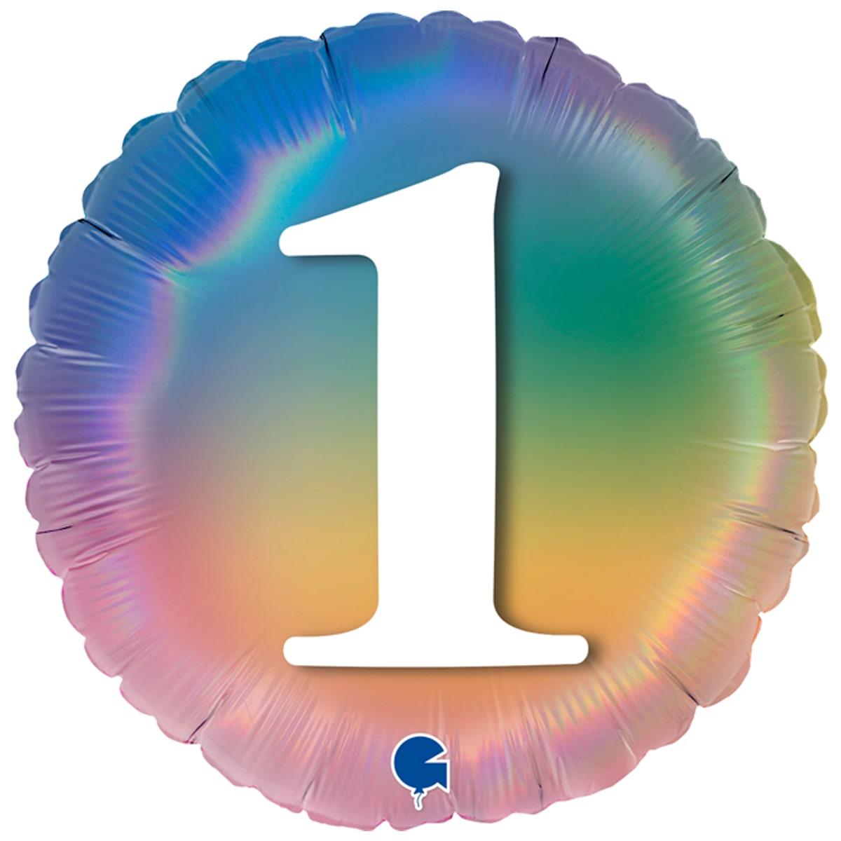 G 18" УП Омбре веселка цифра 1. Фольгована куля на День народження, фото 1