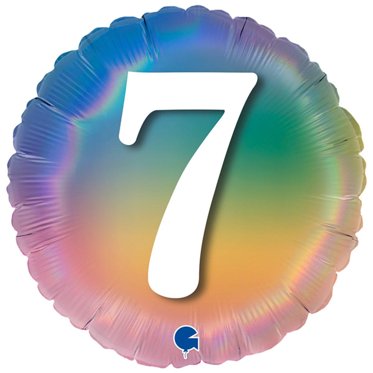 G 18" УП Омбре веселка цифра 7. Фольгована куля на День народження, фото 1