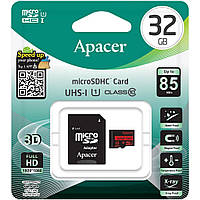 Карта памяти для телефона видеорегистратора 32 гб Apacer microSDHC 32GB Class 10 UHS-I R-85MB/s +SD-адаптер