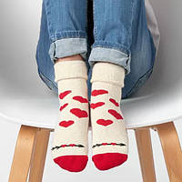Теплые детские носки с сердечками и отворотом. Размер 14-16 (21-26)