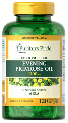 Масло вечірньої примуры Puritan's Pride Evening Primrose Oil 1300 mg 120 капс, фото 1