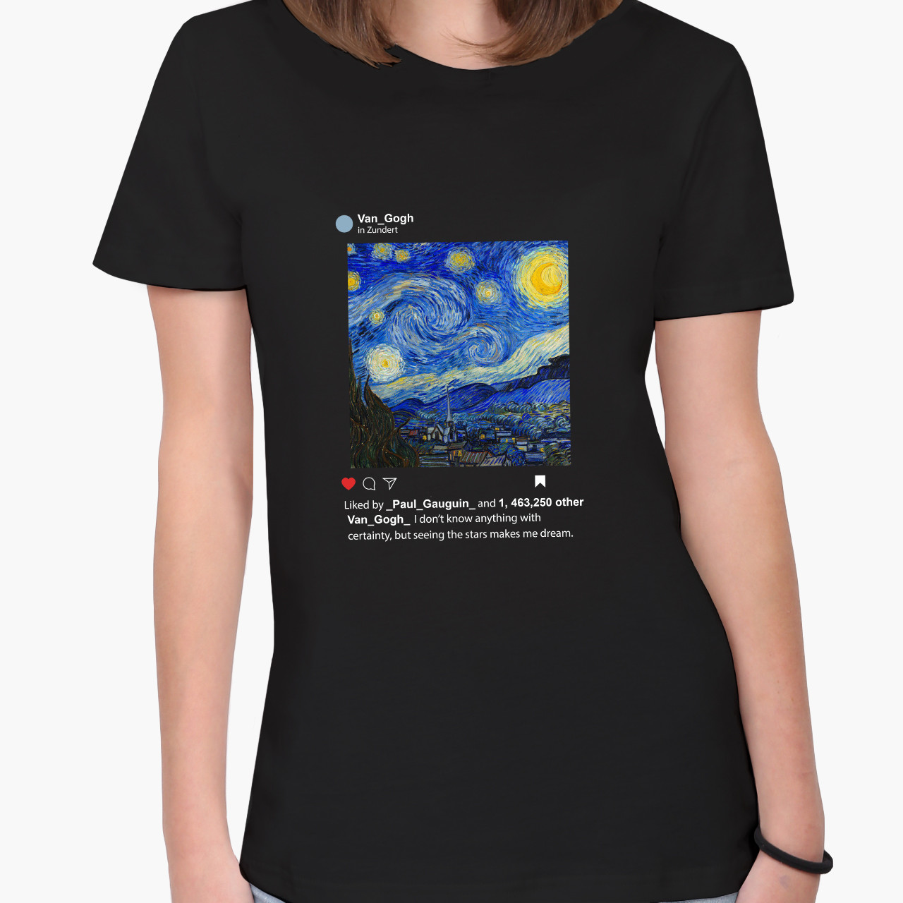 Футболка жіноча з принтом Інстаграм Зоряна ніч Вінсент Ван Гог (Instagram van Gogh), футболка для жінок про Творчість (Art)