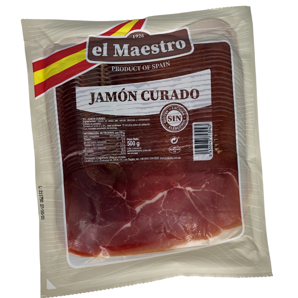 Хамон Maestro JAMON Curado Locheando нарізка, 500г, 7 шт/ящ