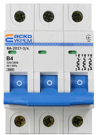 Автоматичний вимикач УКРЕМ ВА-2017/B 3р 4А АСКО, фото 1