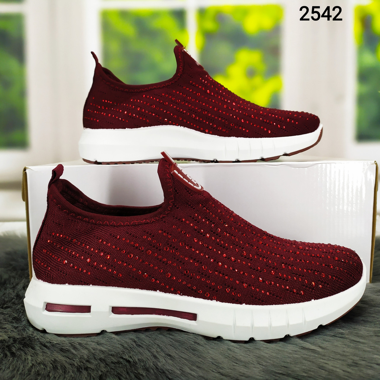 Жіночі кросівки, мокасини Bull бордові текстильні зі стразами, без шнурків, фото 1