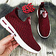 Жіночі кросівки, мокасини Bull бордові текстильні зі стразами, без шнурків, фото 3