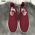 Жіночі кросівки, мокасини Bull бордові текстильні зі стразами, без шнурків, фото 4