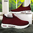 Жіночі кросівки, мокасини Bull бордові текстильні зі стразами, без шнурків, фото 7