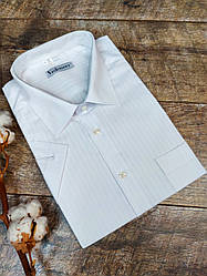 Чоловіча сорочка білого кольору в смужку з коротким рукавом великих розмірів