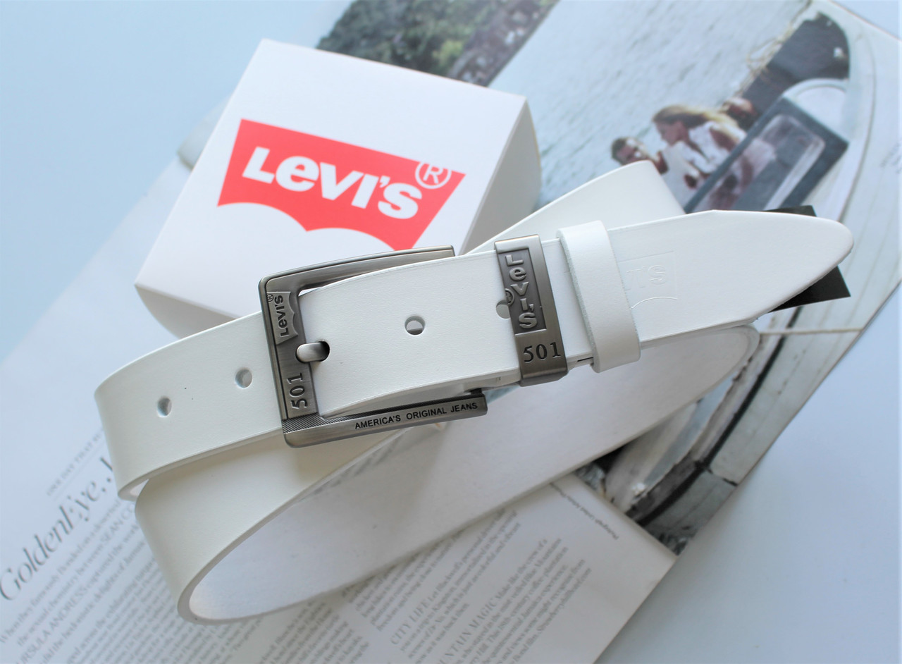 Чоловічий шкіряний ремінь у стилі levis білий